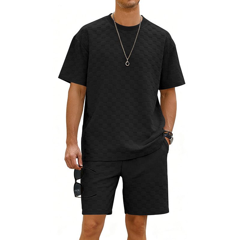 Checkered Mens Short-sleeve T-shirt And Casual Shorts Set