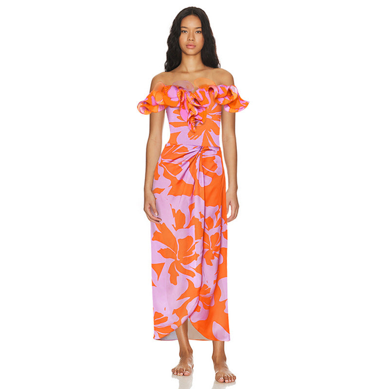 Good Talk About Hot Spring Wooden Ear Printed Swimsuit