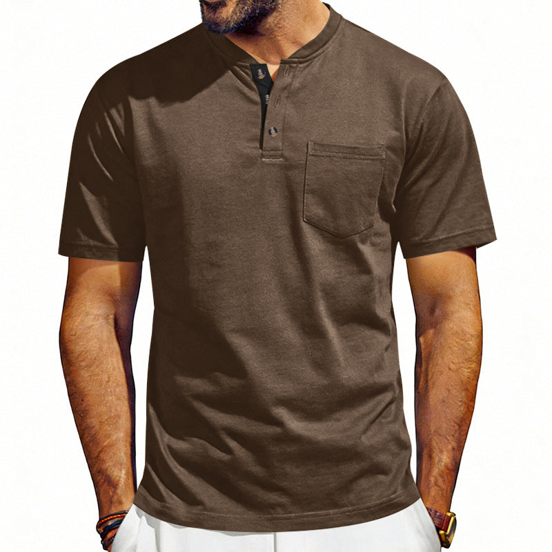 Men's Henley-neck Button-up Short-sleeve T-shirt