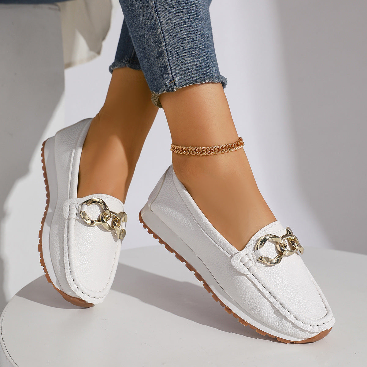 Chains Flats Womens Fashion Casual Comfortable Slip-on Shoes Loafers Spring Summer Fall