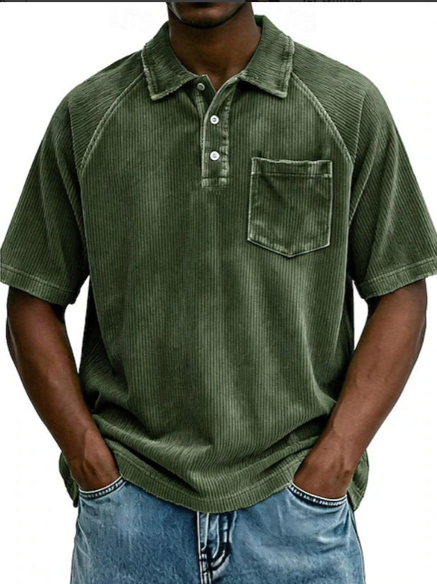 Men's Casual Lapel Corduroy Short-Sleeve Polo Shirt