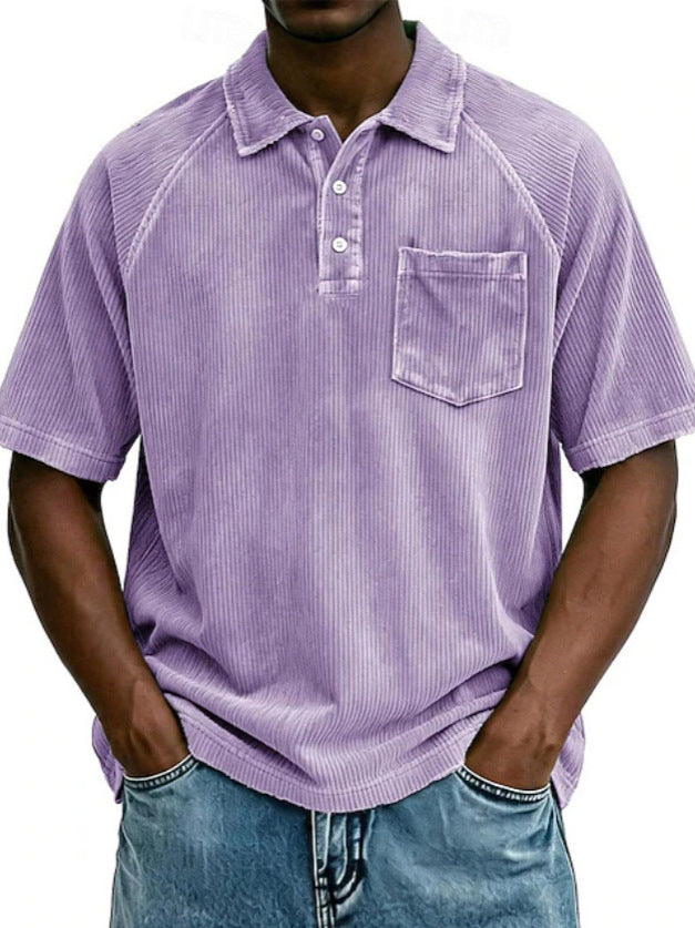 Men's Casual Lapel Corduroy Short-Sleeve Polo Shirt