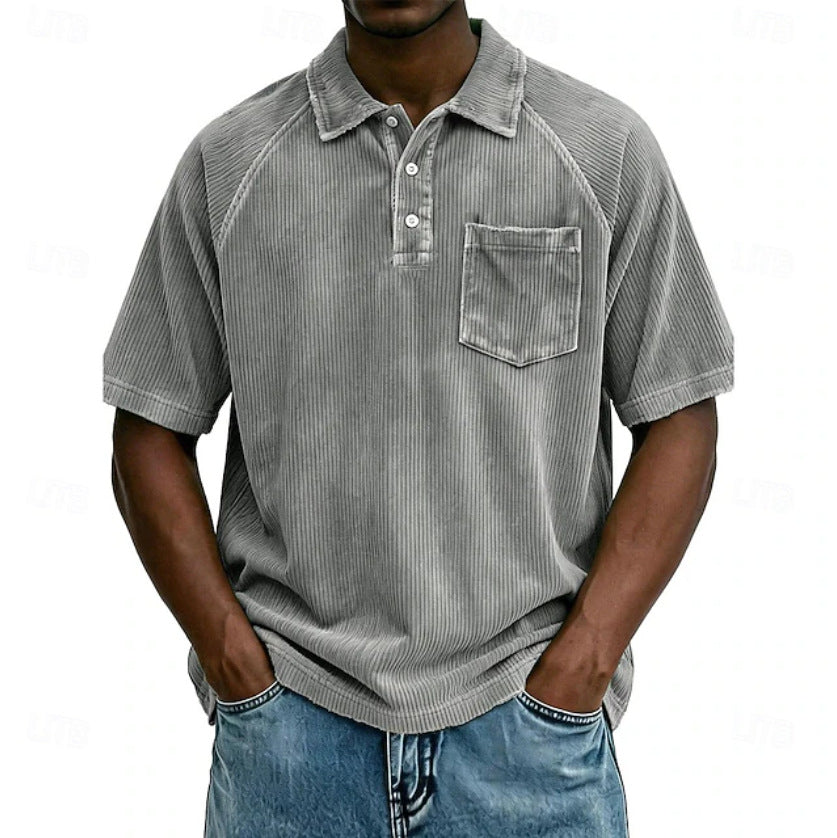 Men's Casual Lapel Corduroy Short-Sleeve Polo Shirt