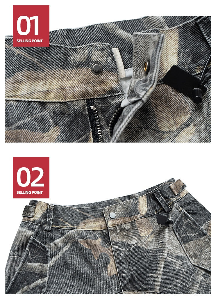 Washed Branch Camouflage Five-point Pants