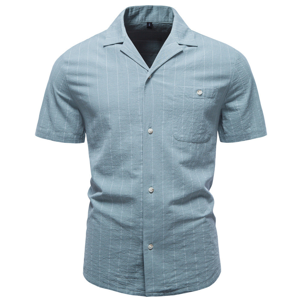 Cotton Cuban-collar Striped Shirt For Men
