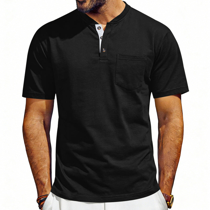 Men's Henley-neck Button-up Short-sleeve T-shirt