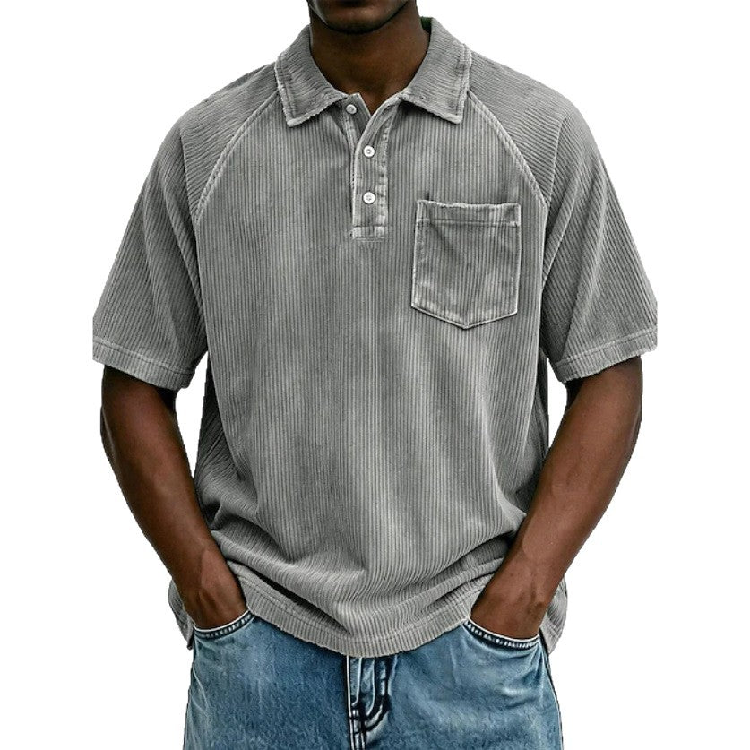 Men's Casual Lapel Corduroy Short-Sleeve Polo Shirt