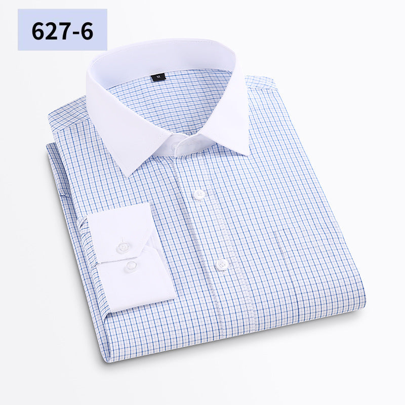 Men's Anti-Wrinkle Long-Sleeve Striped Loose-Fit Plaid Shirt