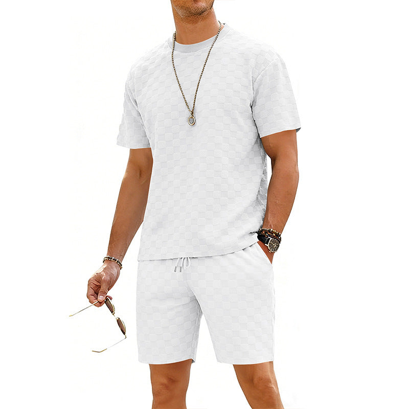 Checkered Mens Short-sleeve T-shirt And Casual Shorts Set