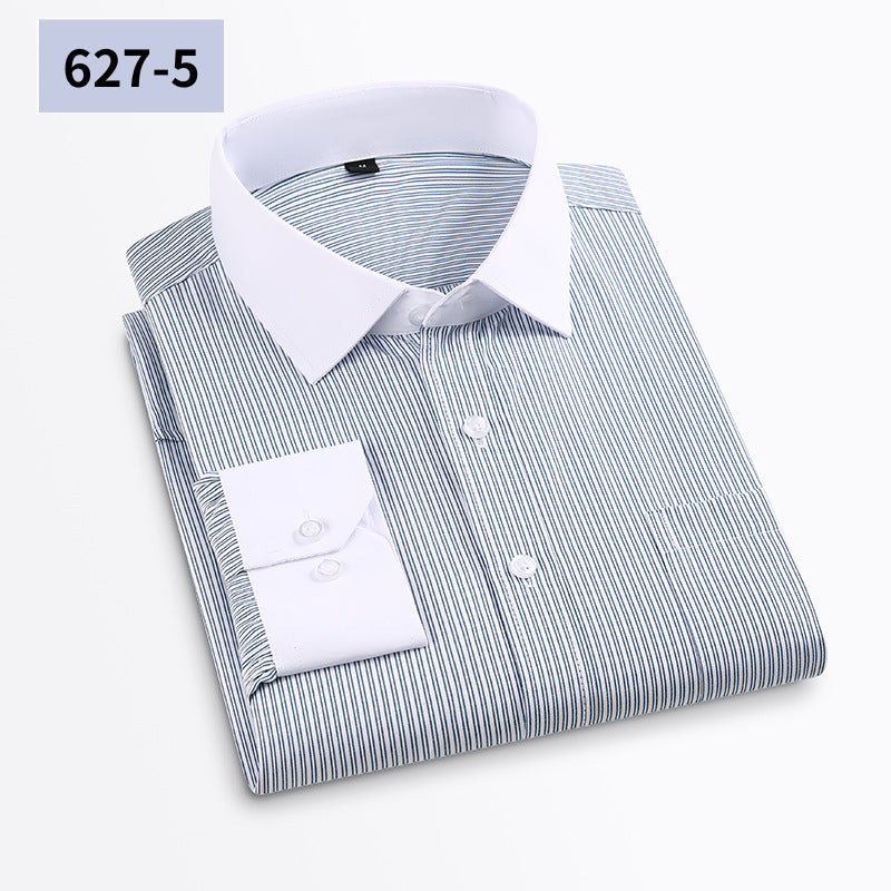 Men's Anti-Wrinkle Long-Sleeve Striped Loose-Fit Plaid Shirt