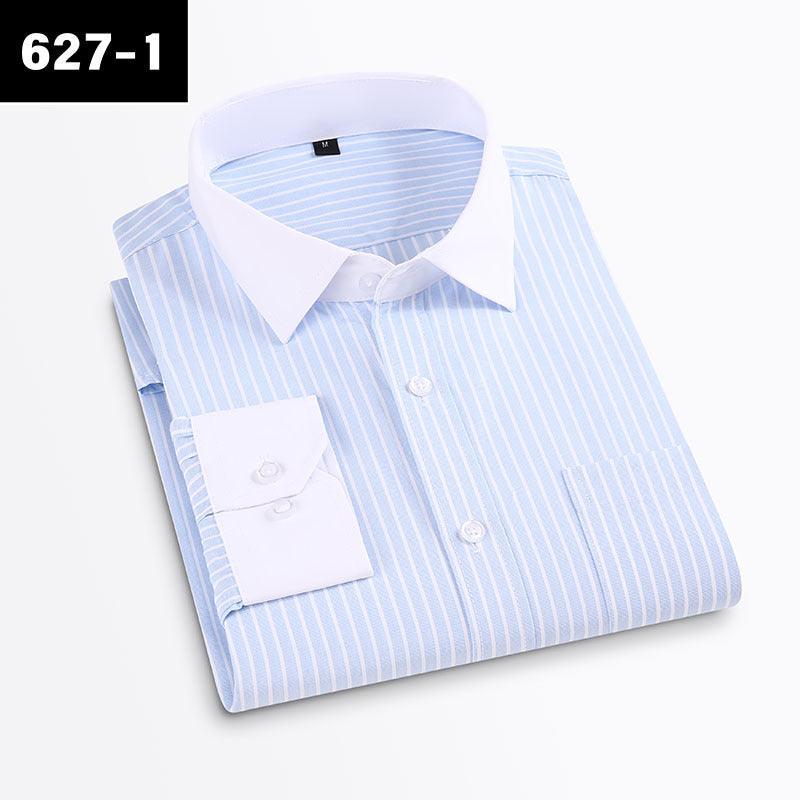 Men's Anti-Wrinkle Long-Sleeve Striped Loose-Fit Plaid Shirt