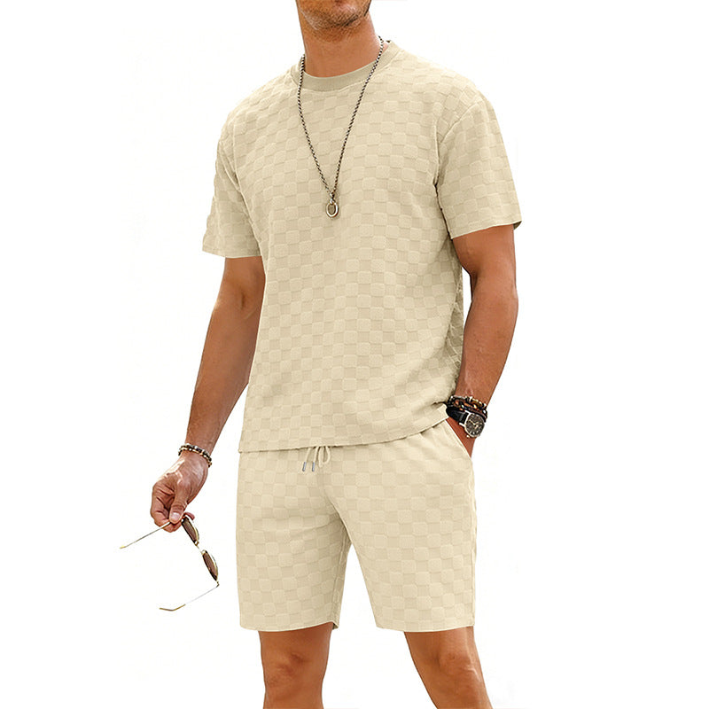 Checkered Mens Short-sleeve T-shirt And Casual Shorts Set