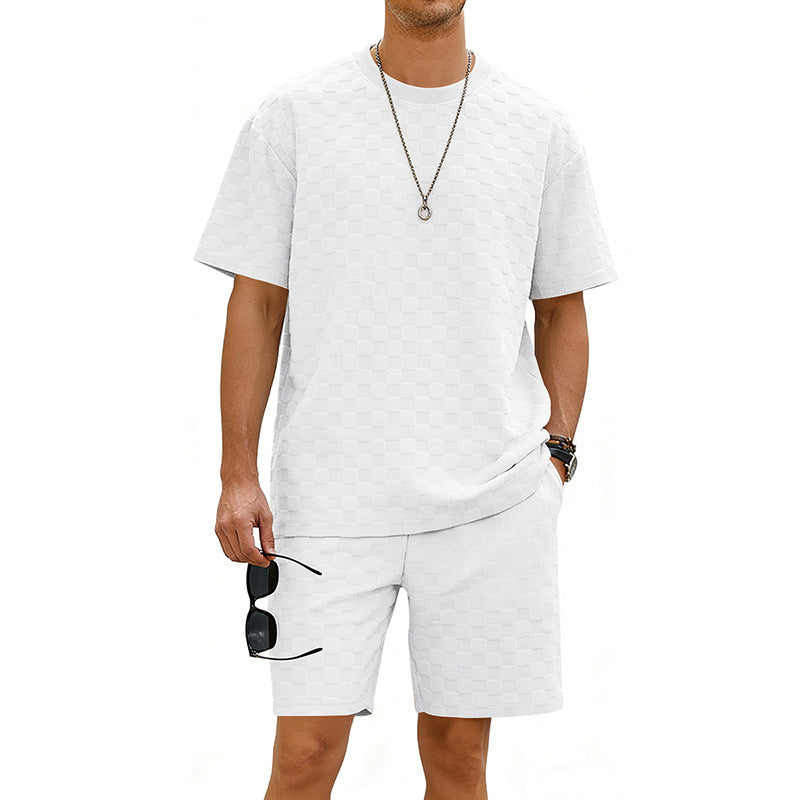 Checkered Mens Short-sleeve T-shirt And Casual Shorts Set