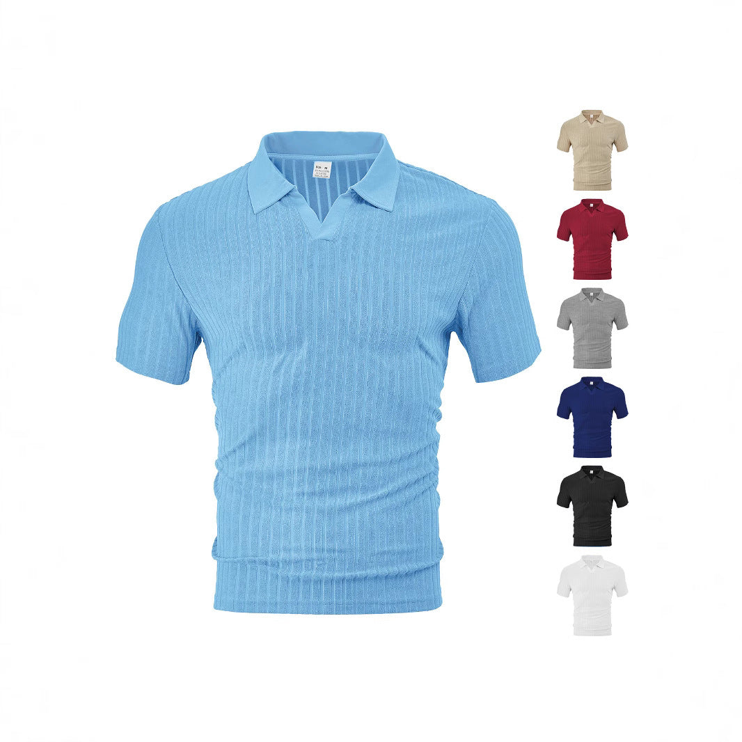 Men's Striped Short-sleeve Shirt With A Turn-down Collar