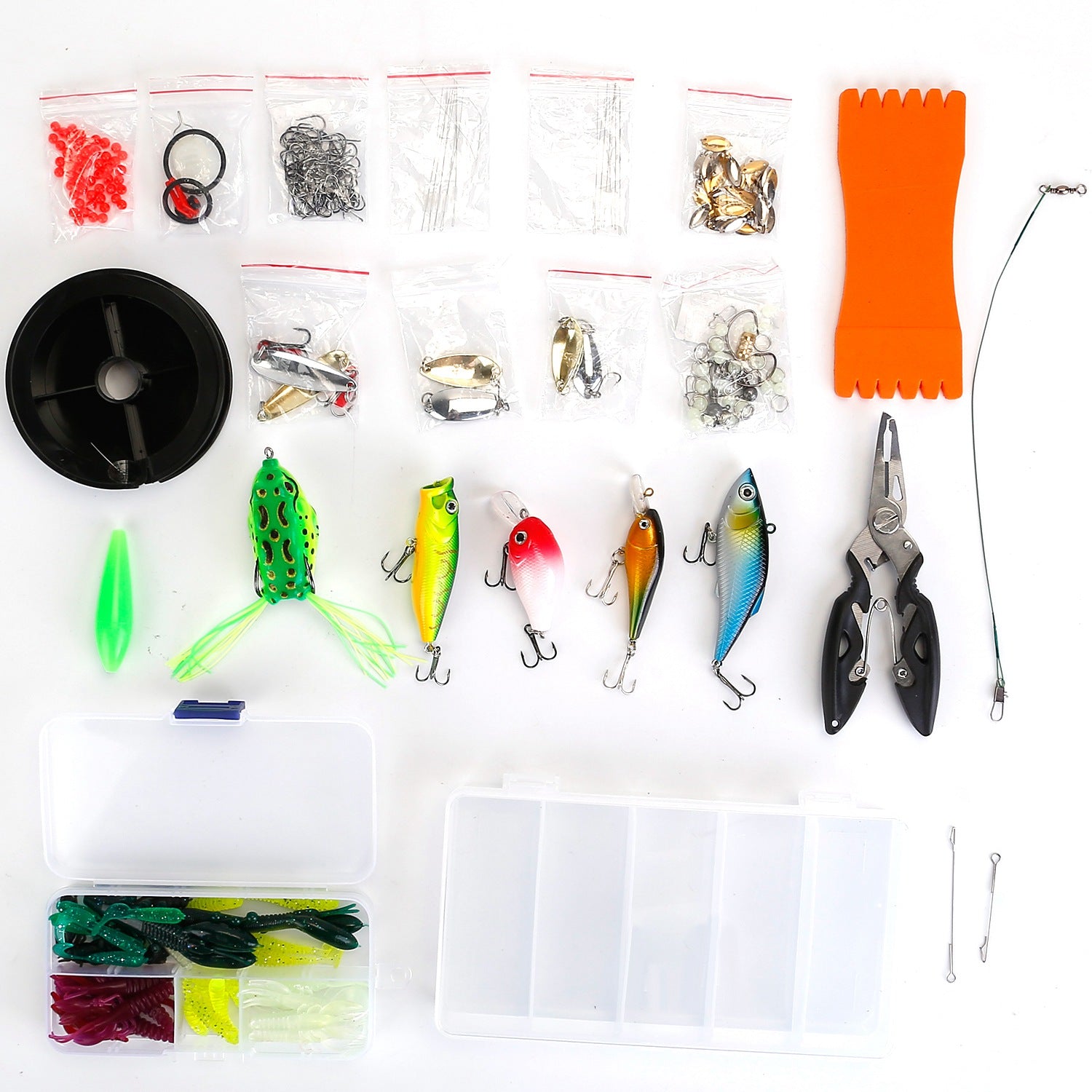 383Pcs Fishing Lures Tackle Box Bass Fishing Animated Lure Crankbaits Spinnerbaits Soft Plastic Worm Saltwater Freshwater Fishing Kit