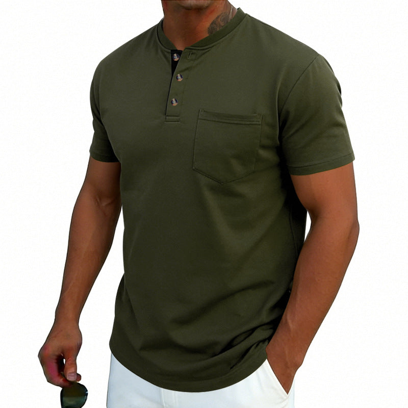 Men's Henley-neck Button-up Short-sleeve T-shirt