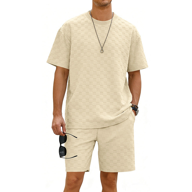 Checkered Mens Short-sleeve T-shirt And Casual Shorts Set