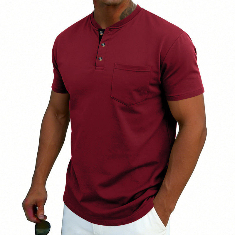 Men's Henley-neck Button-up Short-sleeve T-shirt