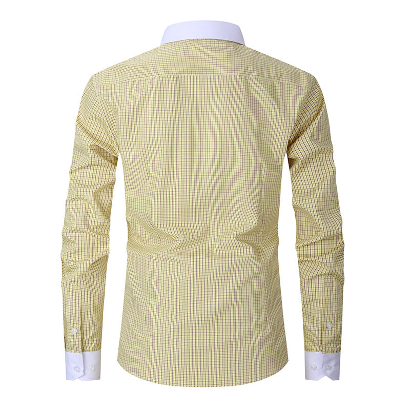 Men's Anti-Wrinkle Long-Sleeve Striped Loose-Fit Plaid Shirt