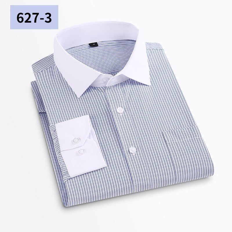 Men's Anti-Wrinkle Long-Sleeve Striped Loose-Fit Plaid Shirt