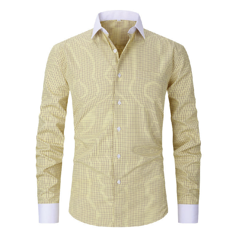 Men's Anti-Wrinkle Long-Sleeve Striped Loose-Fit Plaid Shirt