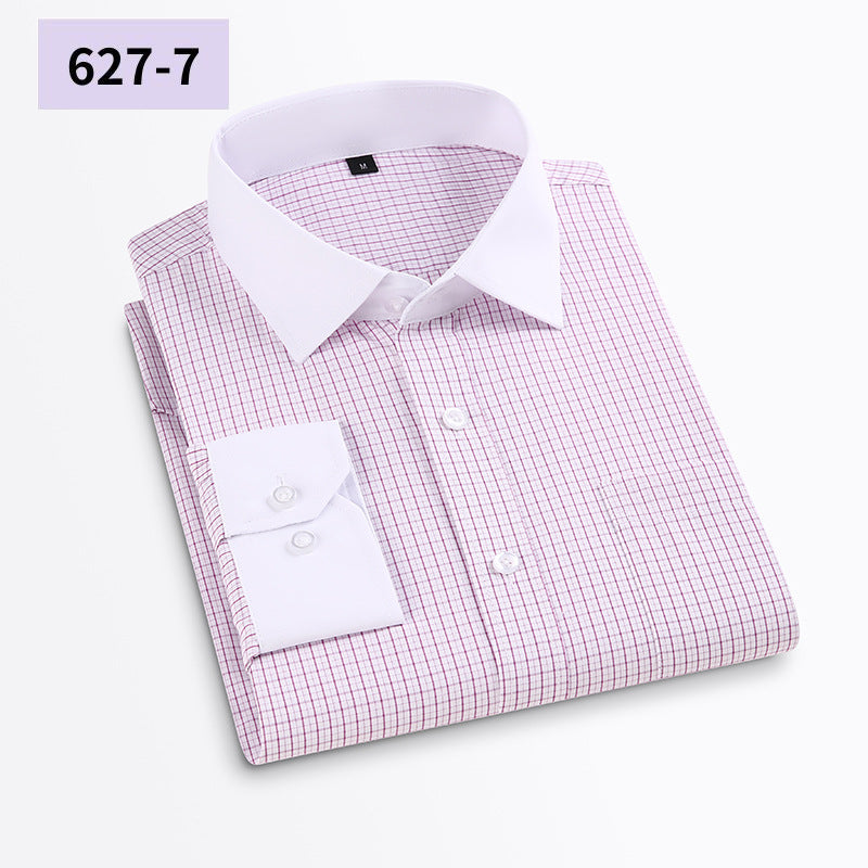 Men's Anti-Wrinkle Long-Sleeve Striped Loose-Fit Plaid Shirt