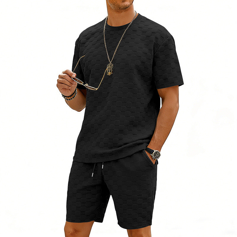 Checkered Mens Short-sleeve T-shirt And Casual Shorts Set