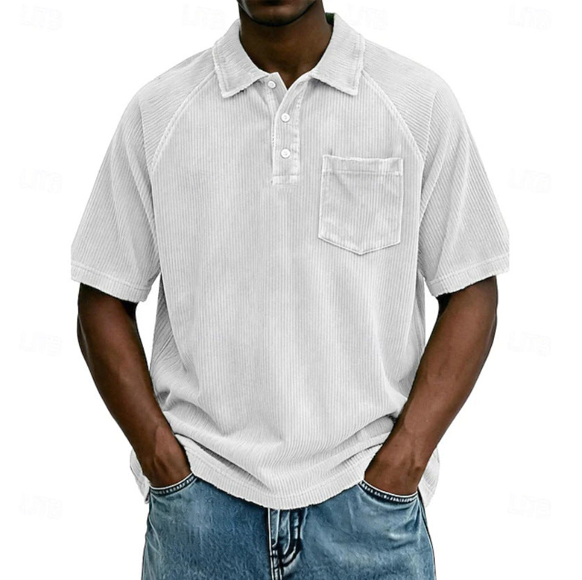Men's Casual Lapel Corduroy Short-Sleeve Polo Shirt