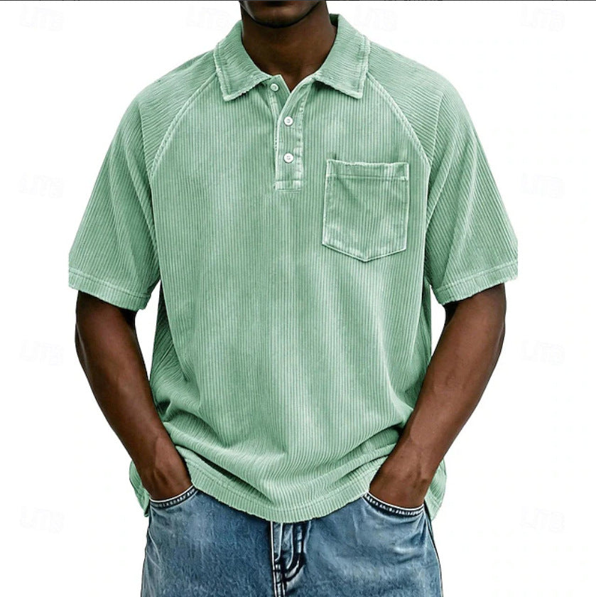 Men's Casual Lapel Corduroy Short-Sleeve Polo Shirt