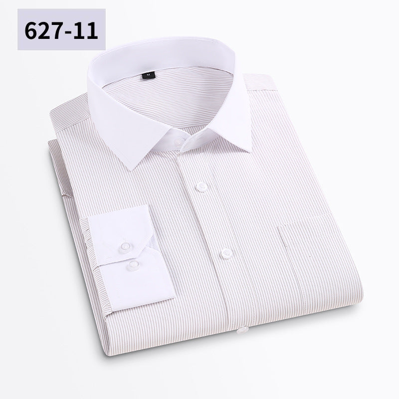 Men's Anti-Wrinkle Long-Sleeve Striped Loose-Fit Plaid Shirt