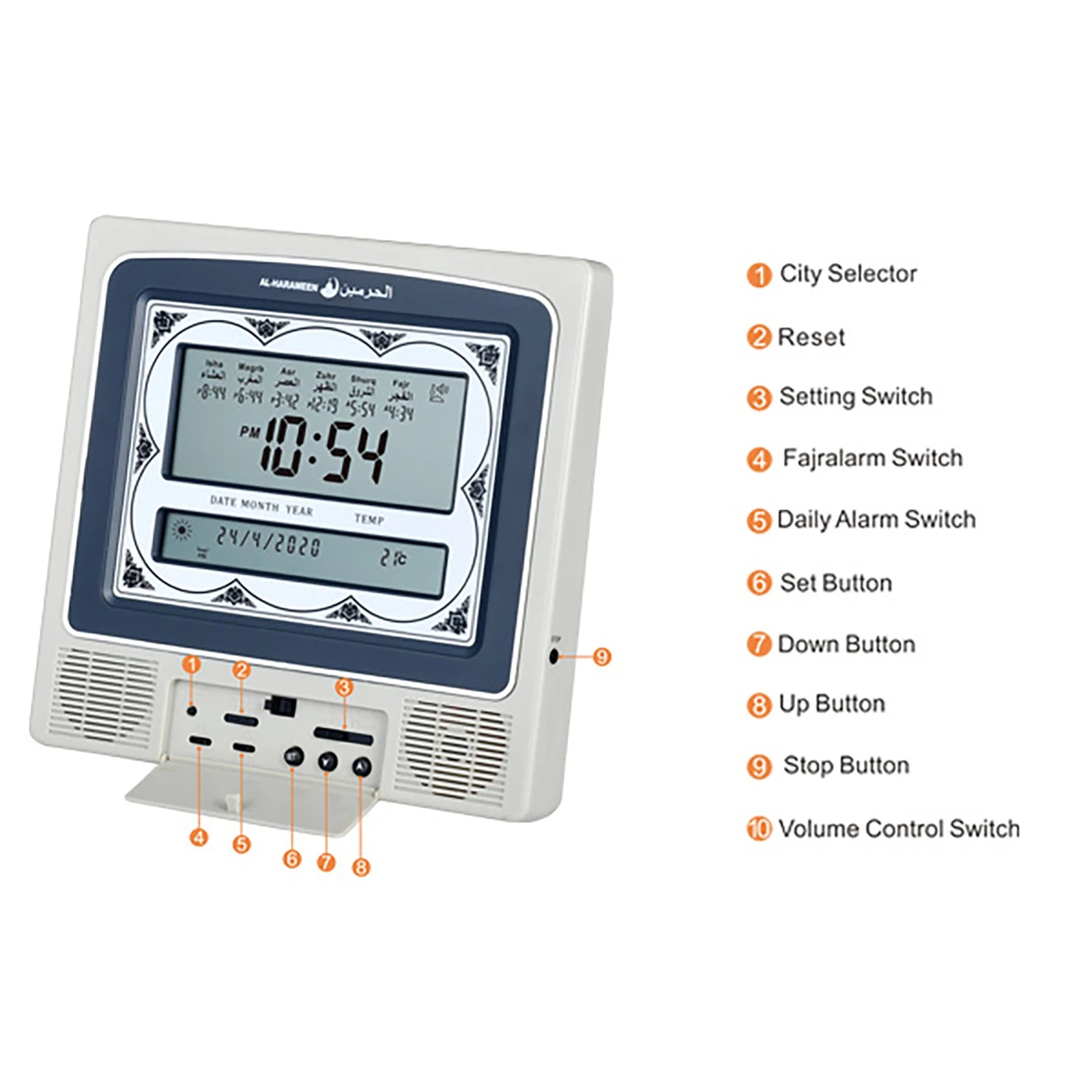 AL-HARAMEEN Alarm clock LCD Screen Azan Clock Multi-languages Hijir Gregorian Calendars Muslim Prayer Desk Wall clcok