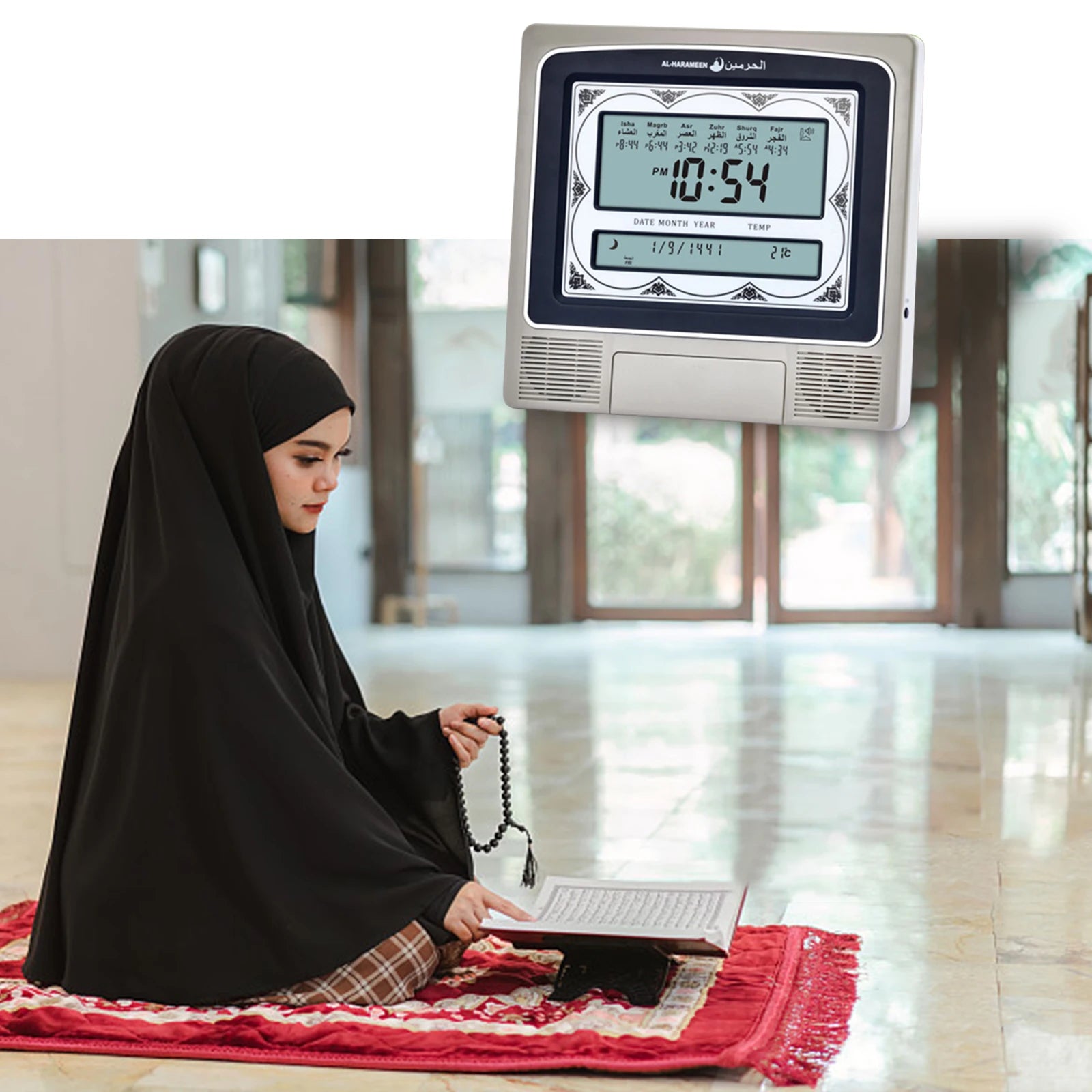 AL-HARAMEEN Alarm clock LCD Screen Azan Clock Multi-languages Hijir Gregorian Calendars Muslim Prayer Desk Wall clcok