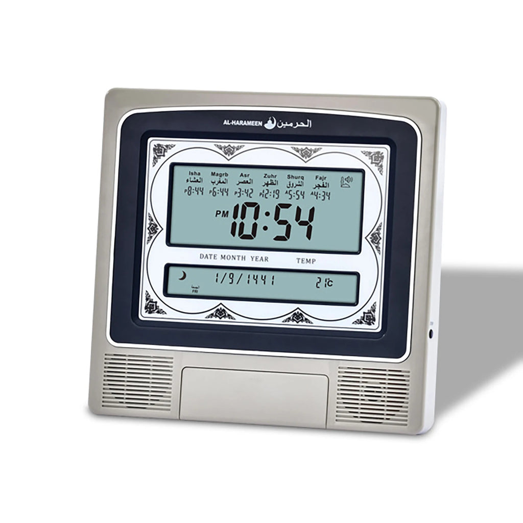AL-HARAMEEN Alarm clock LCD Screen Azan Clock Multi-languages Hijir Gregorian Calendars Muslim Prayer Desk Wall clcok