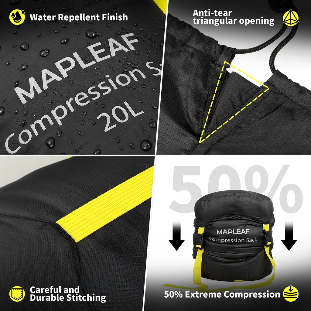 MAPLEAF Sleeping Bag Compression Sack Water Resistant Storage Bag Compression Bags Outdoor Backpacking Compression Stuff Sack