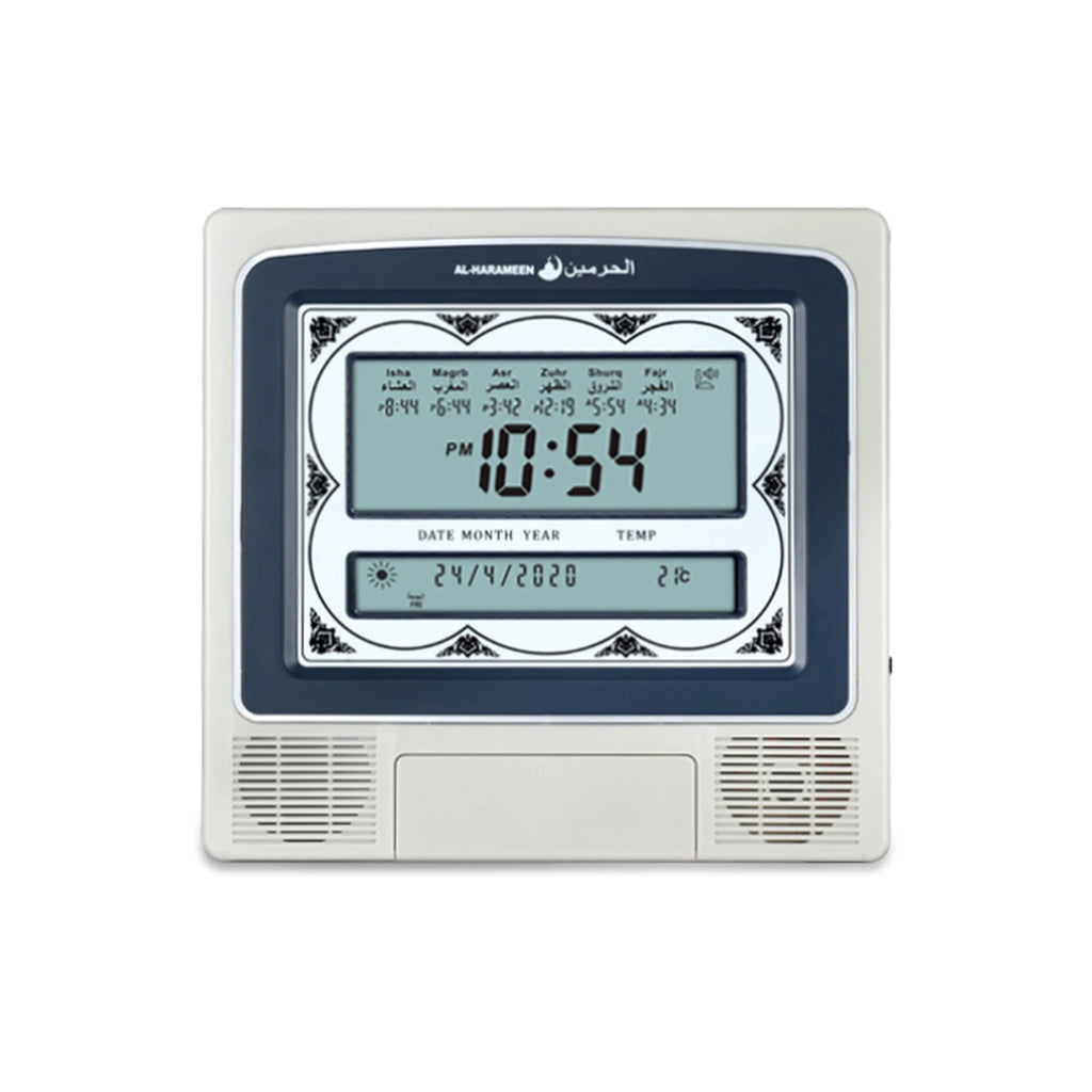 AL-HARAMEEN Alarm clock LCD Screen Azan Clock Multi-languages Hijir Gregorian Calendars Muslim Prayer Desk Wall clcok