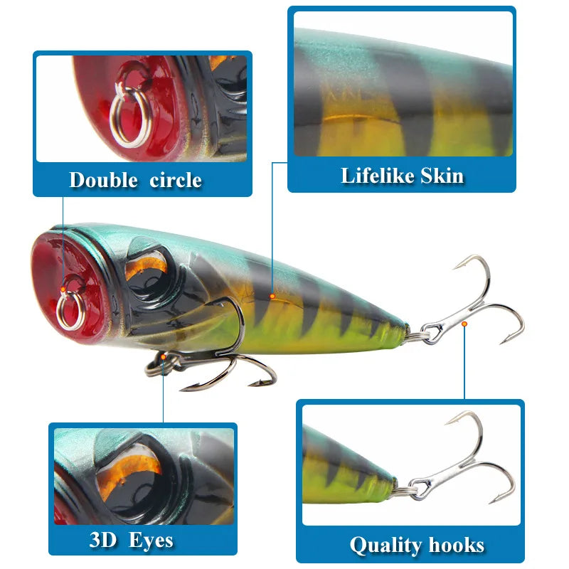 Poppers Fishing Lure Weights 14g Tackle 2021 Accessories Wobblers Goods Artificial Bait Top Water For Pike Fish Double Hooks
