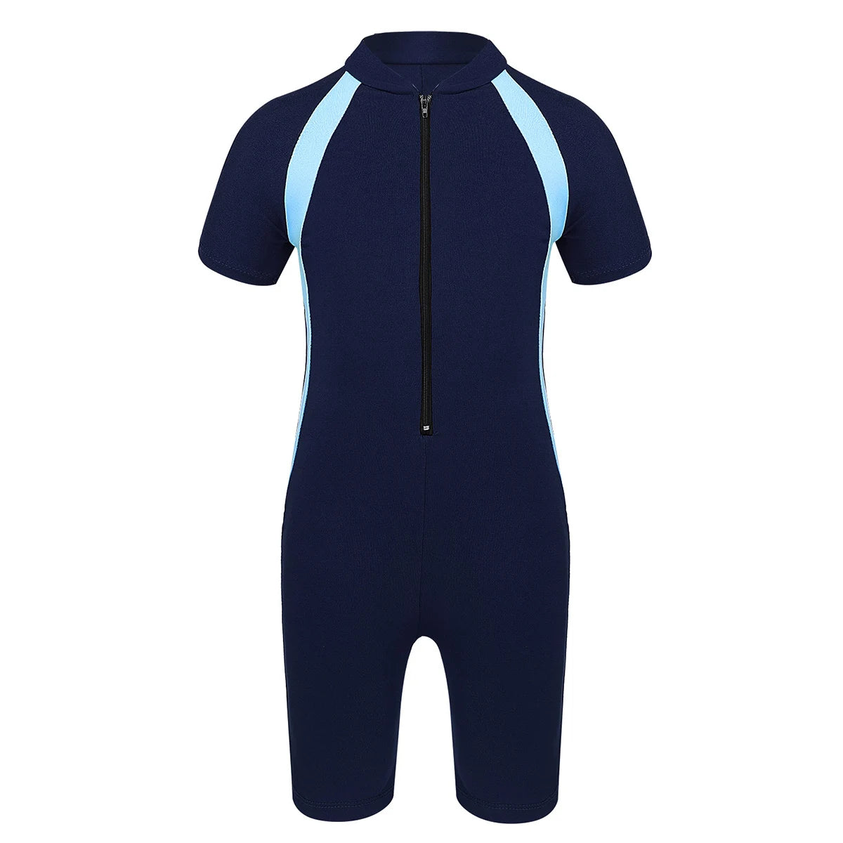 Kids Girls Boys Rash Guard One-piece Swimsuit Short Sleeves Zippered Shorty Wetsuit Swimwear Pool Beach Surfing Bathing Suit