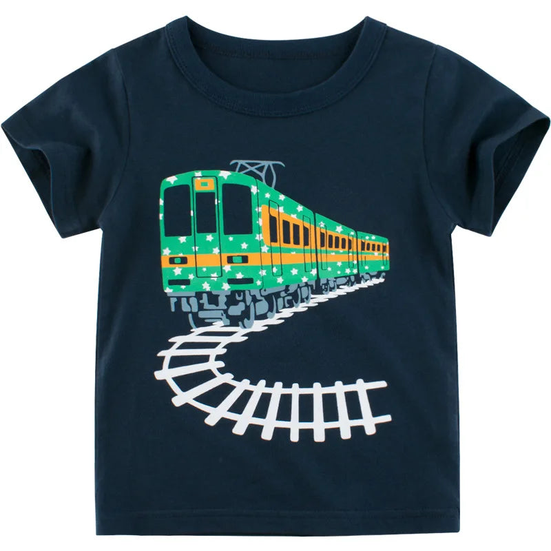 Kids Boys Clothes 100% Cotton Short Sleeve T-Shirts Car Bus Cartoon Children Clothes 2 3 4 5 6 7 8 Years Kids Summer Clothing