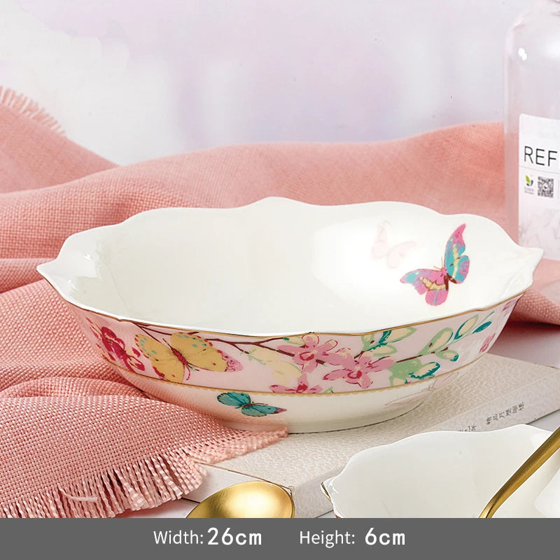 Ceramic Plate Set Glazes Party Flora Tableware Set Porcelain Breakfast Dessert Plates Dishes Noodle Bowl Coffee Cup Home Decor
