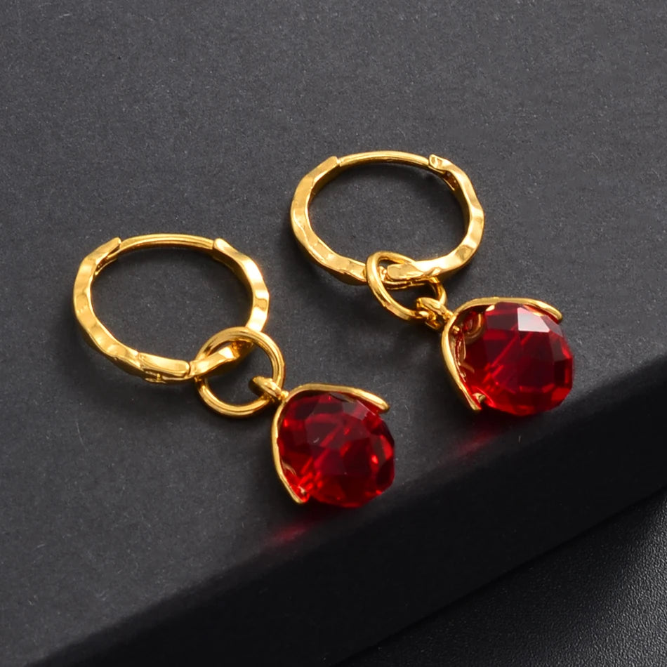 Anniyo Small Stone Earrings for Girls Women With Spring Ring Gold Color Mini Earring Marshallese Micronesia Jewelry #138806