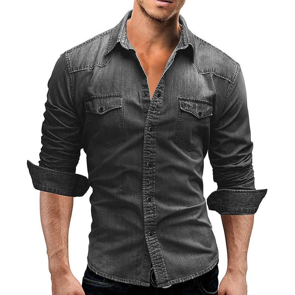 Brand Clothing 2022 Men Denim Shirt Mens Long Sleeve Soft Cotton Slim TShirts Male  Elastic Jeans Cowboy TShirt M-XXXL