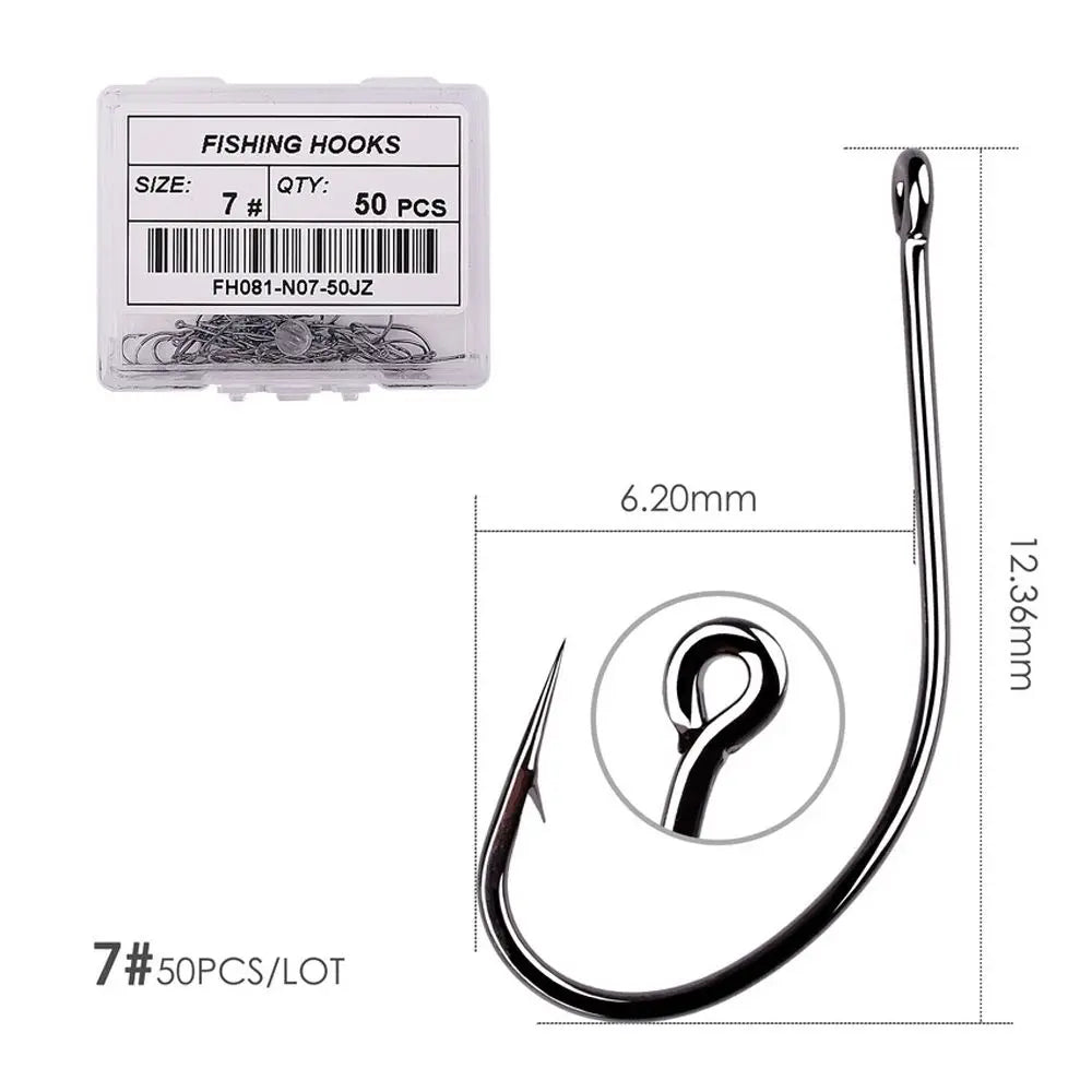 Fishing Tackle Lure Hooks Black Nickle Flattened Sharped Fishhooks Big Long Shank Off-set Fishing Hook Barbed Fishing Hooks