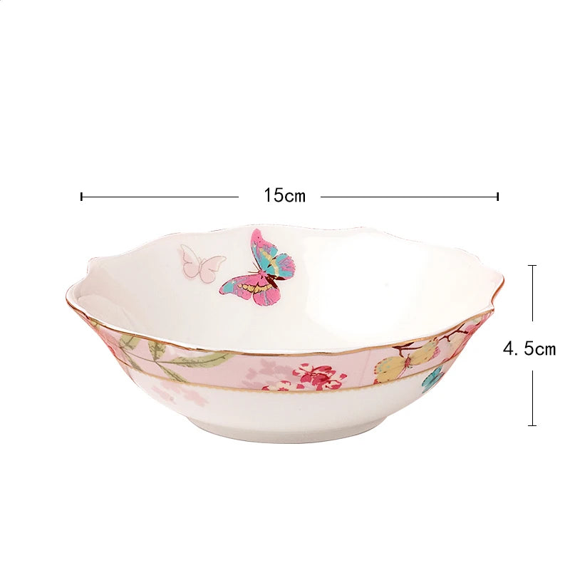 Ceramic Plate Set Glazes Party Flora Tableware Set Porcelain Breakfast Dessert Plates Dishes Noodle Bowl Coffee Cup Home Decor