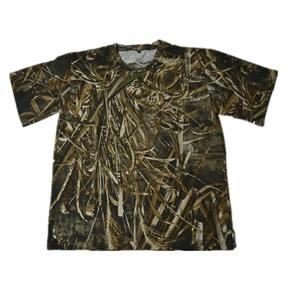 Men’s Summer Short-Sleeved T-Shirt Round Collar Bionic Camouflage Hunting Fishing T-Shirt Outdoor Breathable Cotton Sports Top