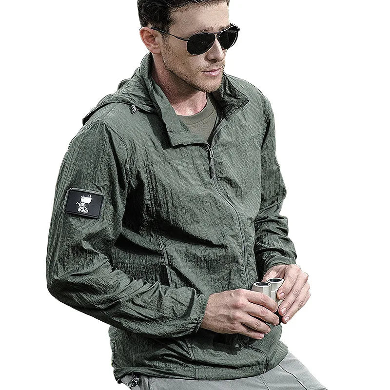 Summer Jacket Men Thin Hooded Raincoat Tactical Breathable Quick Dry Lightweight Hiking Jacket Waterproof Clothes