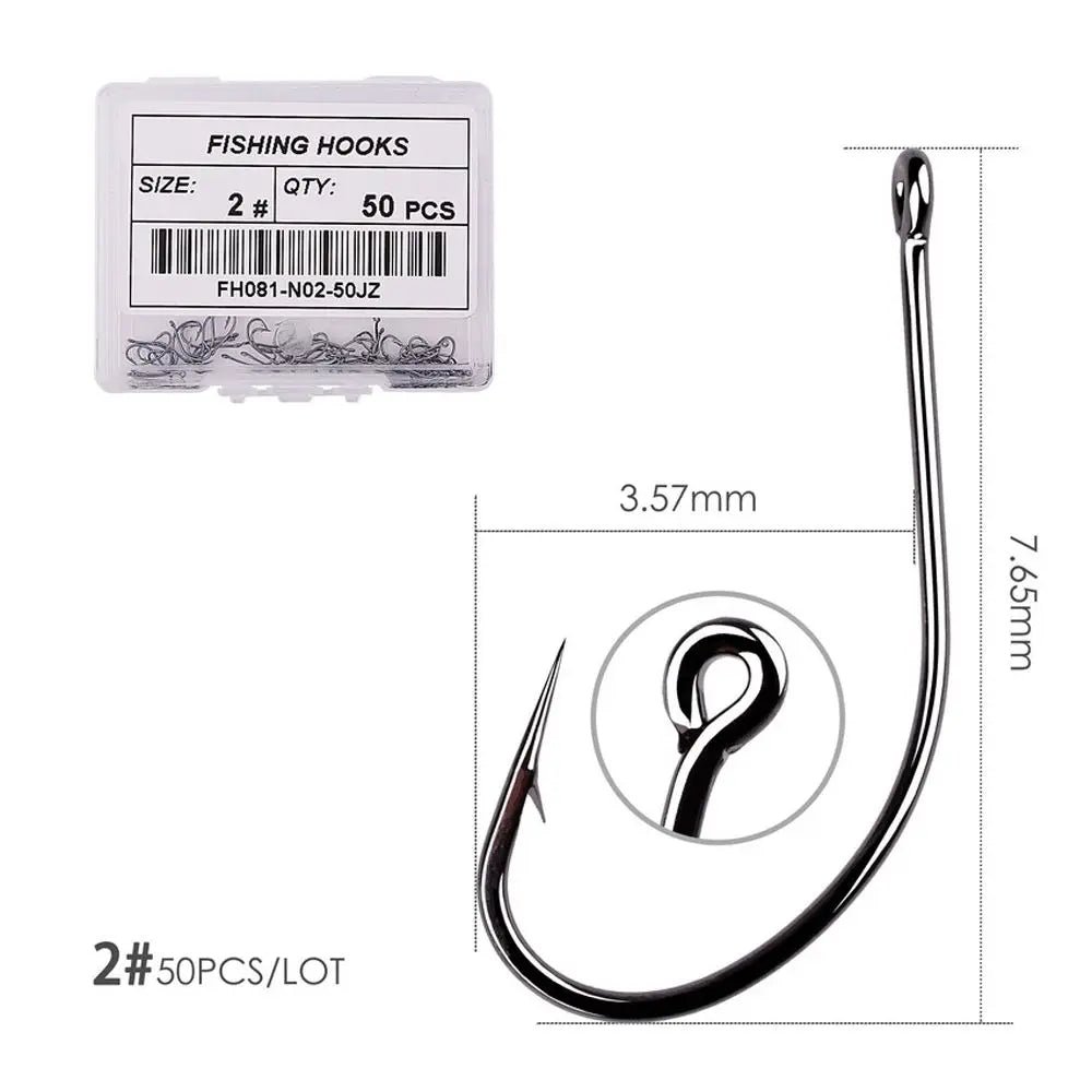 Fishing Tackle Lure Hooks Black Nickle Flattened Sharped Fishhooks Big Long Shank Off-set Fishing Hook Barbed Fishing Hooks