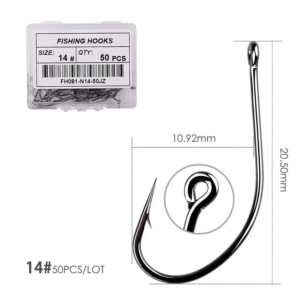 Fishing Tackle Lure Hooks Black Nickle Flattened Sharped Fishhooks Big Long Shank Off-set Fishing Hook Barbed Fishing Hooks