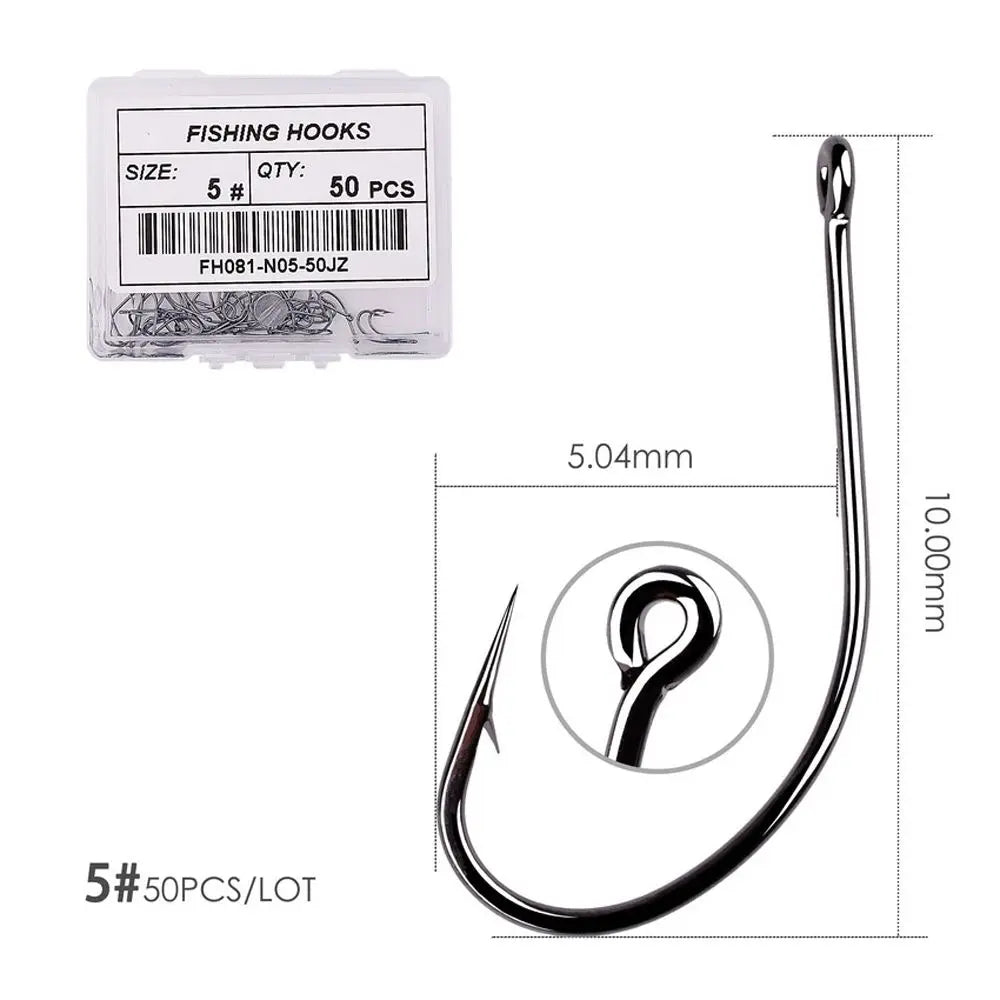Fishing Tackle Lure Hooks Black Nickle Flattened Sharped Fishhooks Big Long Shank Off-set Fishing Hook Barbed Fishing Hooks