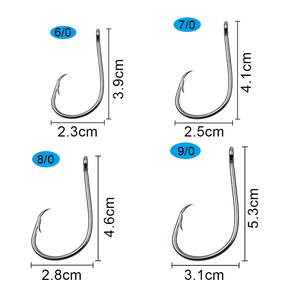 120Pcs Circle Fishing Hooks 1/0-9/0 Saltwater High Carbon Steel Fishhooks Jig Bait Rigs Catfish Octopus Barbed Hooks Tackle