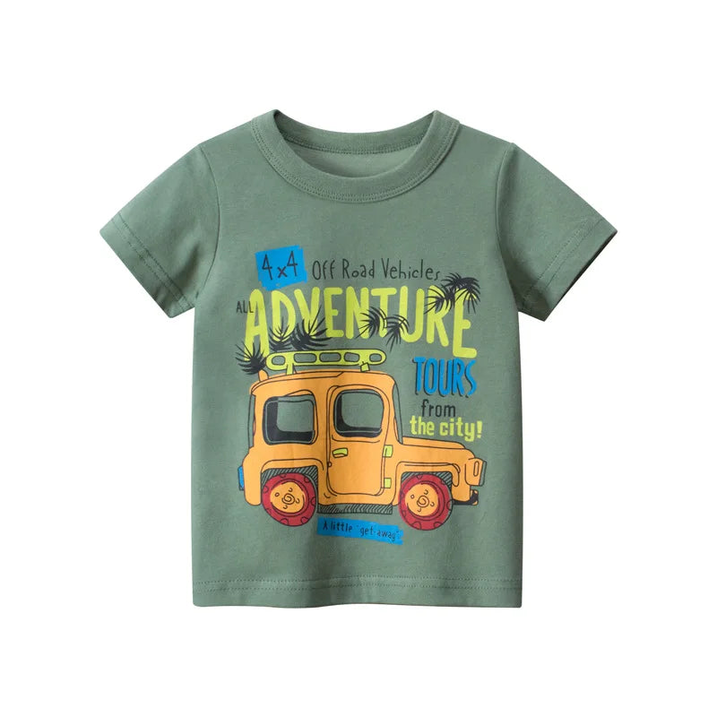 Kids Boys Clothes 100% Cotton Short Sleeve T-Shirts Car Bus Cartoon Children Clothes 2 3 4 5 6 7 8 Years Kids Summer Clothing